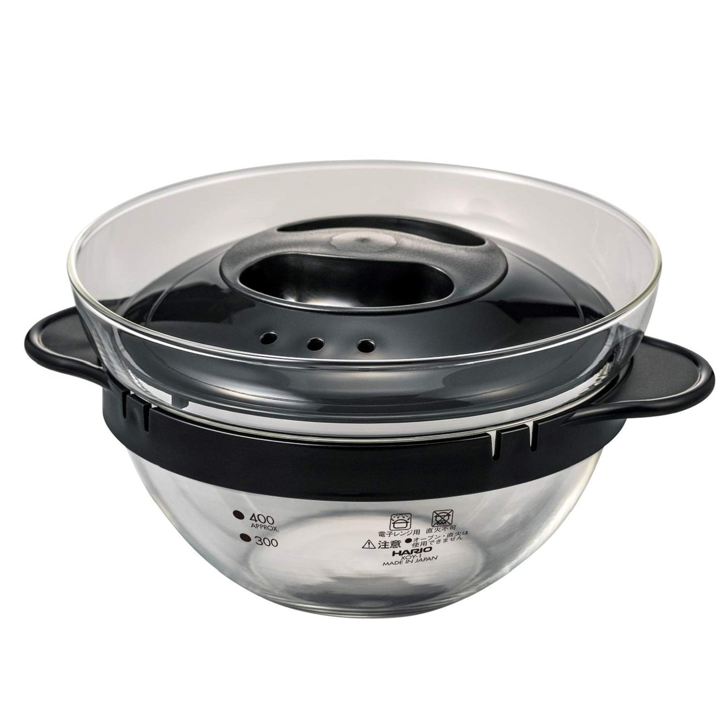 HARIO XOY-1-B Glass Microwave Oven Side Dish Pot, Black, Practical Capacity, 15.9 fl oz (450 ml), Made in Japan, Easy Cooking, Cream Soup, Handmade