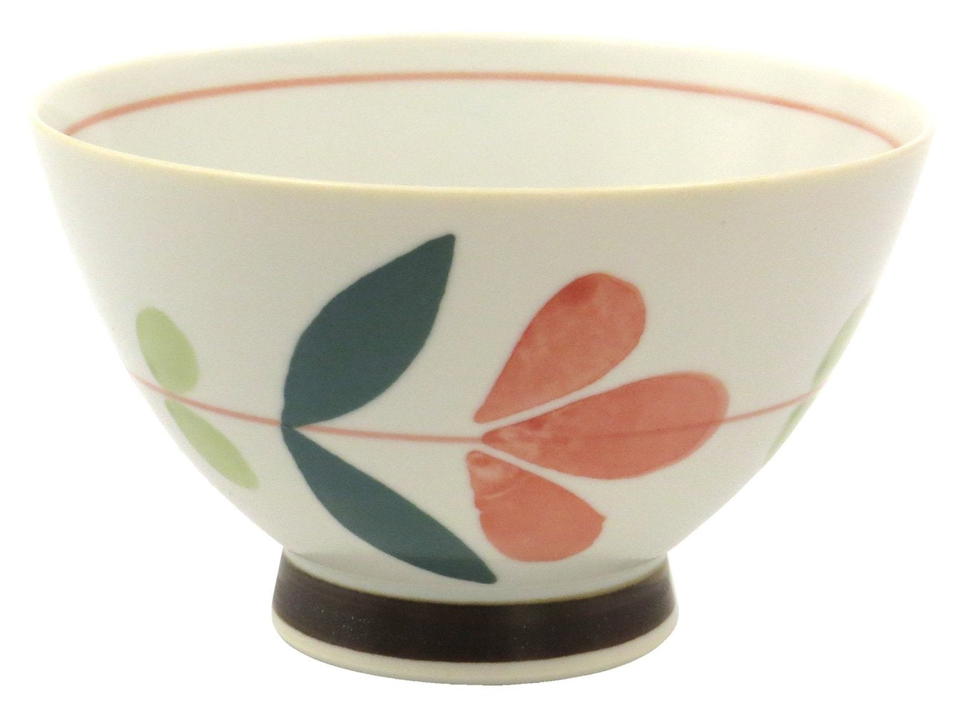 Hasami Ware Tenryu Pottery Round Flower Rice Bowl (Red)