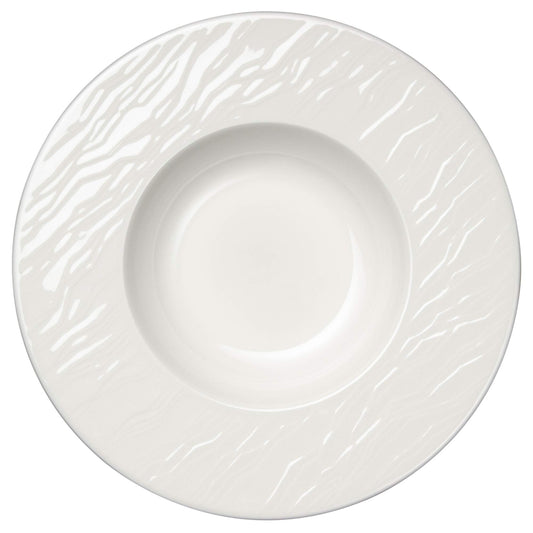 Narumi 51095-5550 Plate Plate, Stone Relief White, 9.8 inches (25 cm), Rim Soup, Made in Japan