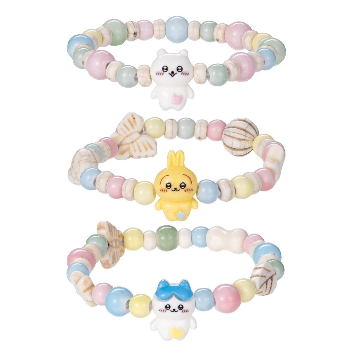 Gujjdgk 3 Pcs Kawaii Bracelets Set Ceramic Bead Bracelet Elastic Beaded Pearl Bracelets Jewelry for Women Bff Friendship Gift ﻿ (Multi)