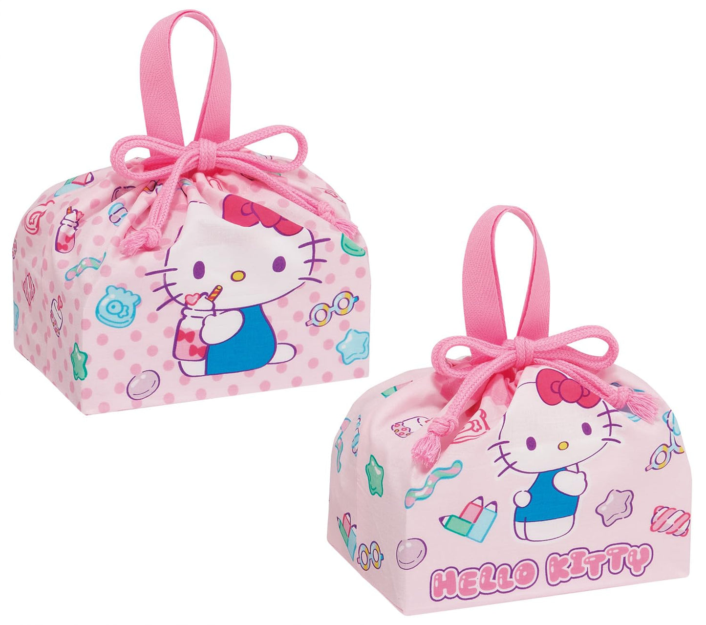 Skater KB7W-A Sanrio Hello Kitty Mashugumi Lunch Drawstring Bag, Set of 2