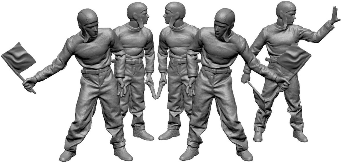 Orange Hobby A48-057 1/48 World War II US Navy Aircraft Carrier Flight Deck Worker 5pcs Resin Kit