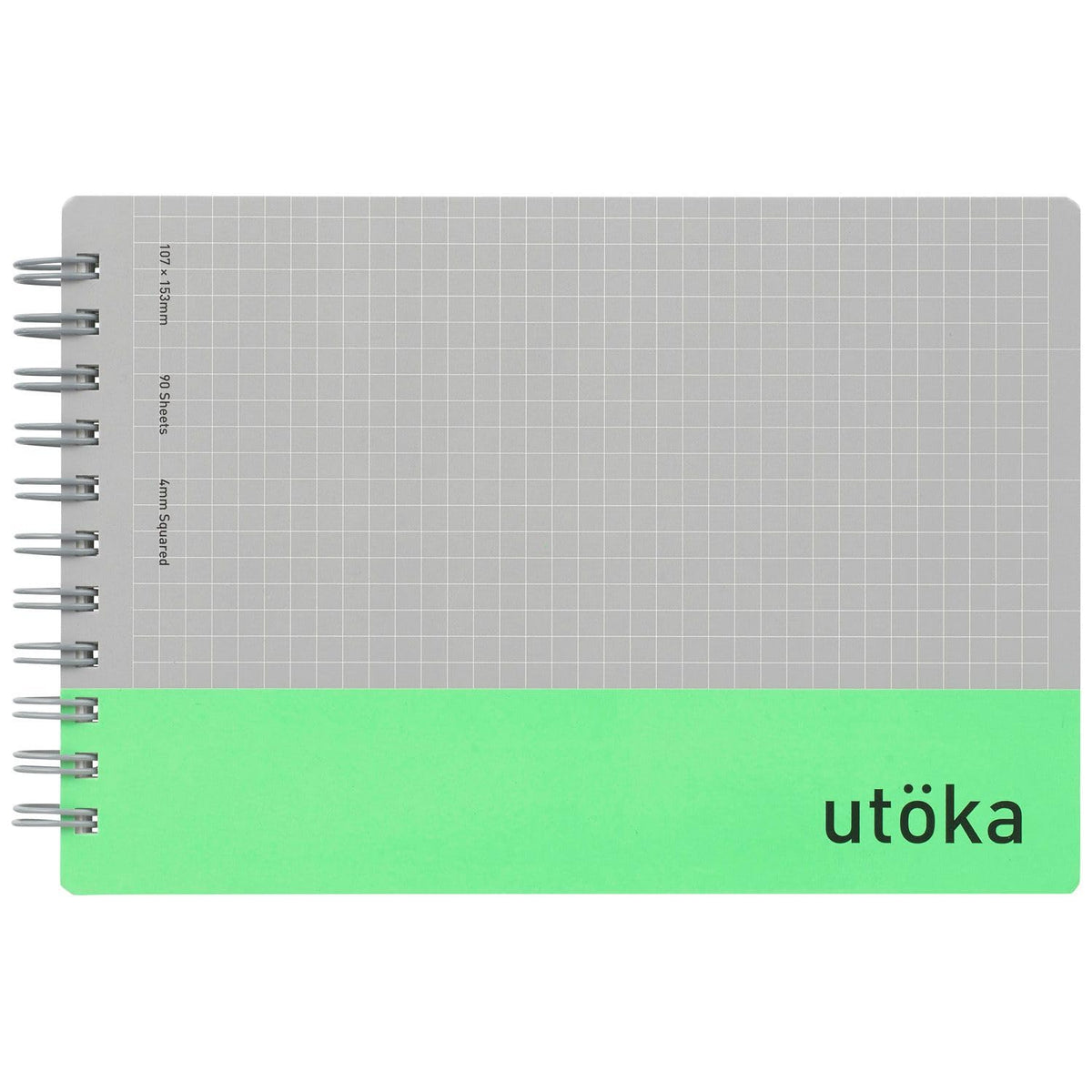 Maruman Utoka Grid Notebook- Pocket Size, 4.2" x 6.5", 90 Sheets / 180 Pages, 4mm Graph Paper Journal, Durable Twin Wire-bound Spiral, Flexible Cover, Light Green, Made in Japan