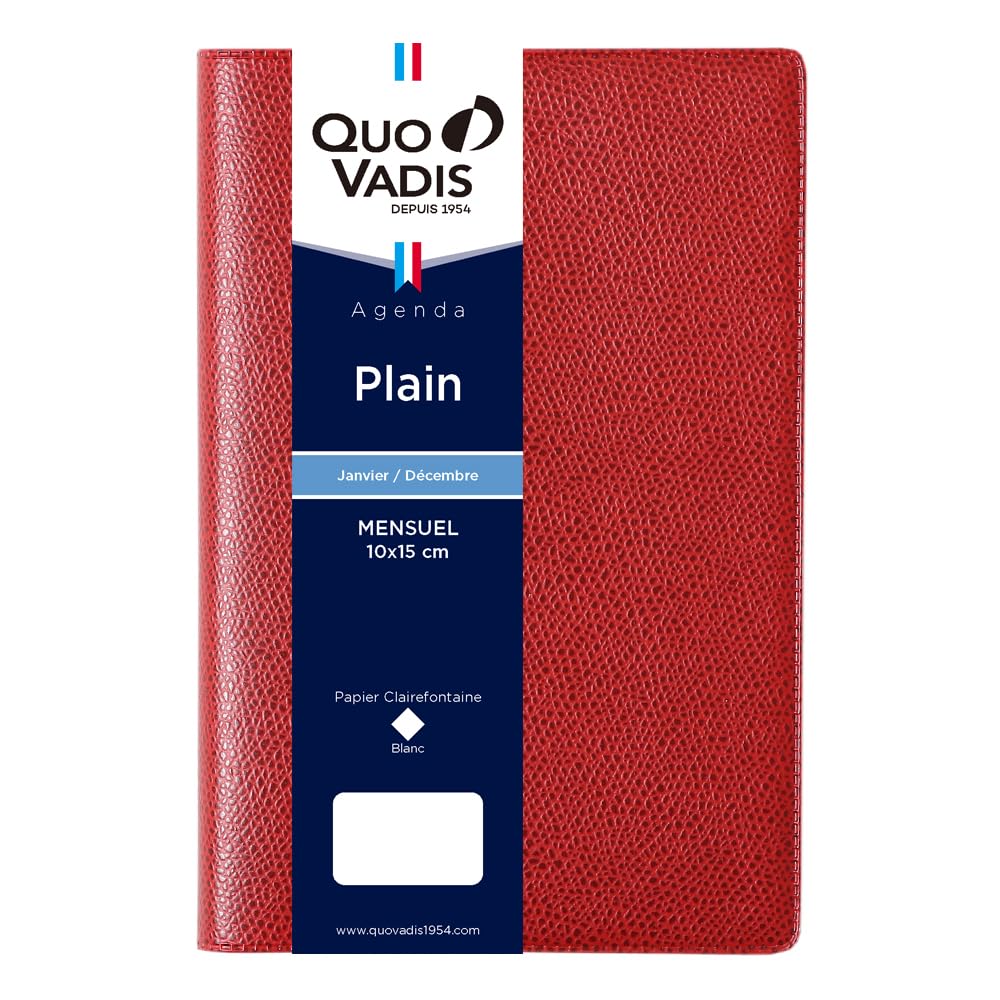 QUOVADIS qv19501rd 2025 Edition Notebook Diary Plain/Ampara (Monthly Horizontal Rule, Beginning of January, A6 Variation, 3.9 x 5.9 inches (10 x 15 cm), 6 Languages Notation, Red