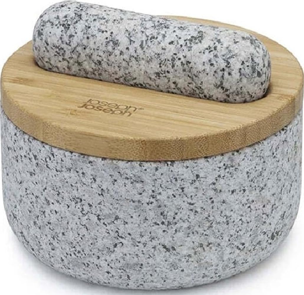 Joseph Joseph Dash™ Pestle & Mortar Granite Set with Bamboo Lid, Heavy Duty - Grey