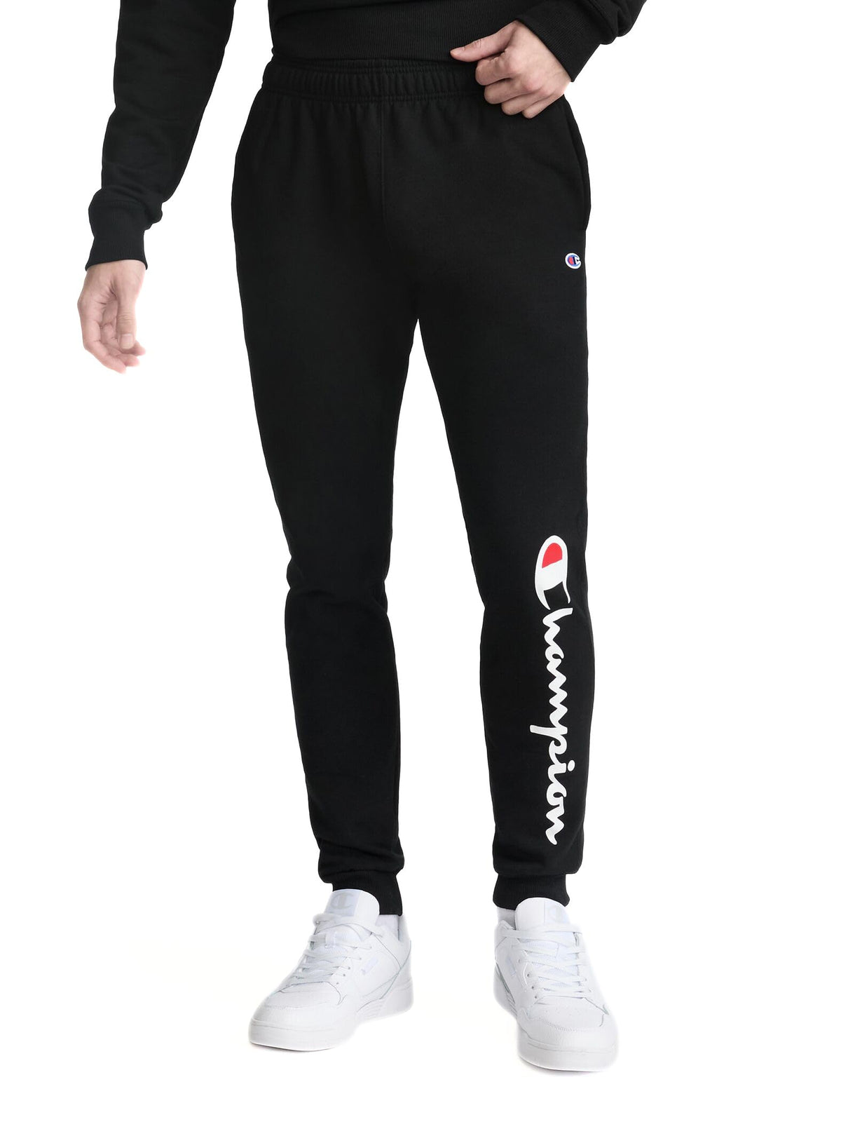 Champion Men's Powerblend Joggers,Standard Fit,Midweight Fleece,Script Logo, Black - Classic Script Logo, X-Large