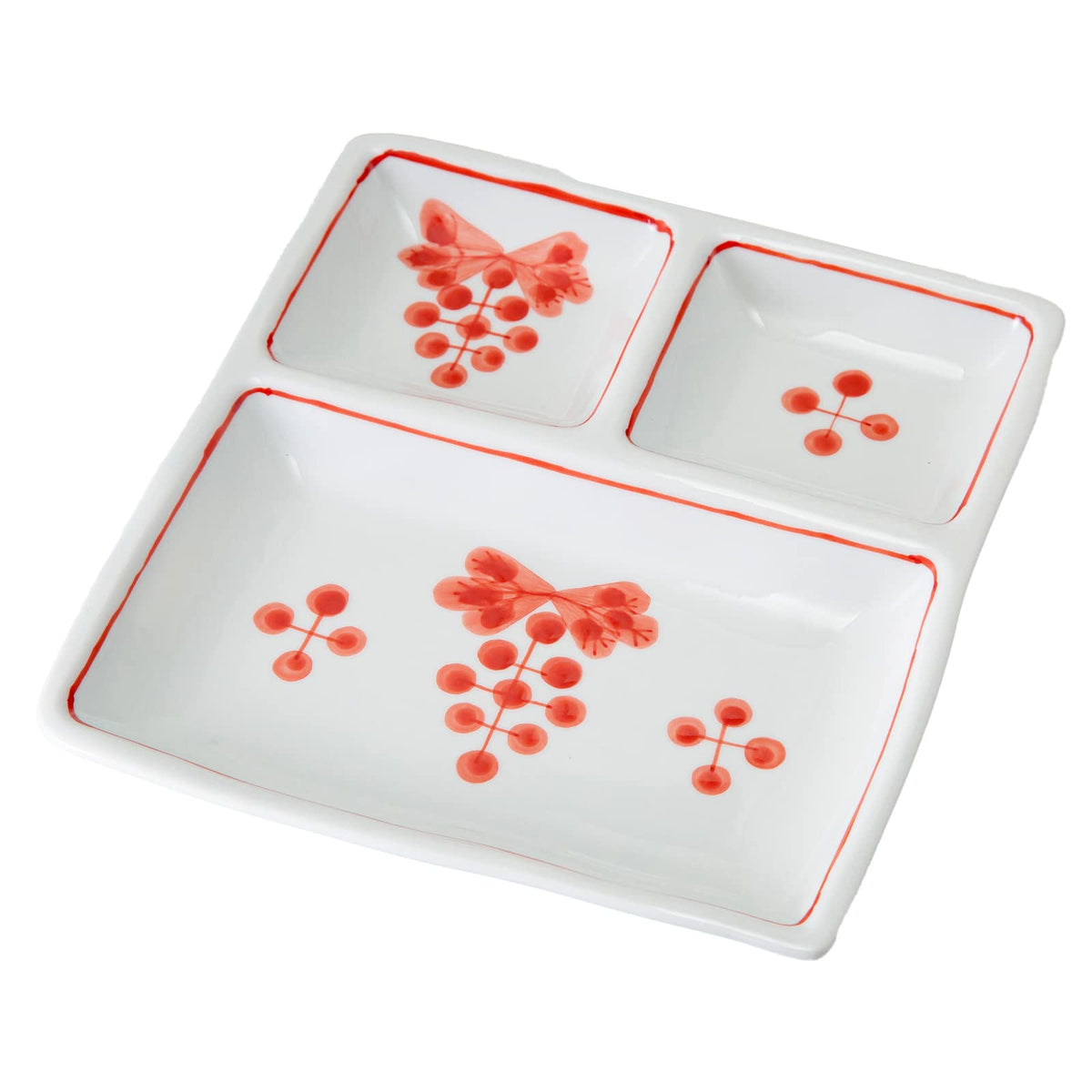Saikai Pottery 20801 Hasami Ware Divider Plate, Approx. 7.9 x 7.3 inches (20 x 18.5 cm), Pettit Indigo Fruit, Red