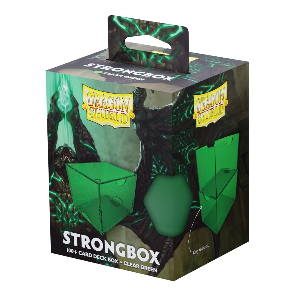 Dragon Shield Strongbox Deck Box Clear Green, Holds 100+ Double Sleeved Cards, Acrylic TCG Storage Case, Vacuum Seal Closure, Stackable, Display Lid, 83.5 x 106 x 75.5 mm