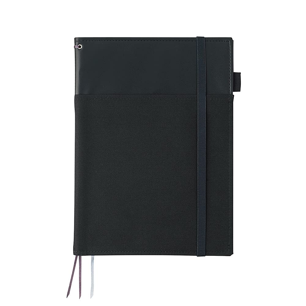 KOKUYO Systemic Synthetic Leather Cover Notebook, with One Semi-B5, B 6mm Ruled, 35 Lines, 40 Sheets, Twin Ring Edge Title Notebook, Black, Japan Import (NO-V683B-D)