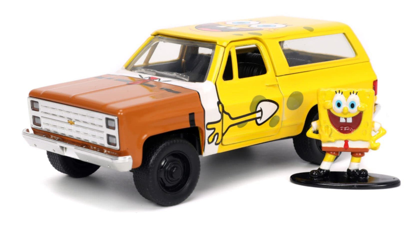 Jada Toys Spongebob Squarepants 1:32 1980 Chevy Blazer K5 Die-cast Car and 1.65" Spongebob Figure, Toys for Kids and Adults, 31798