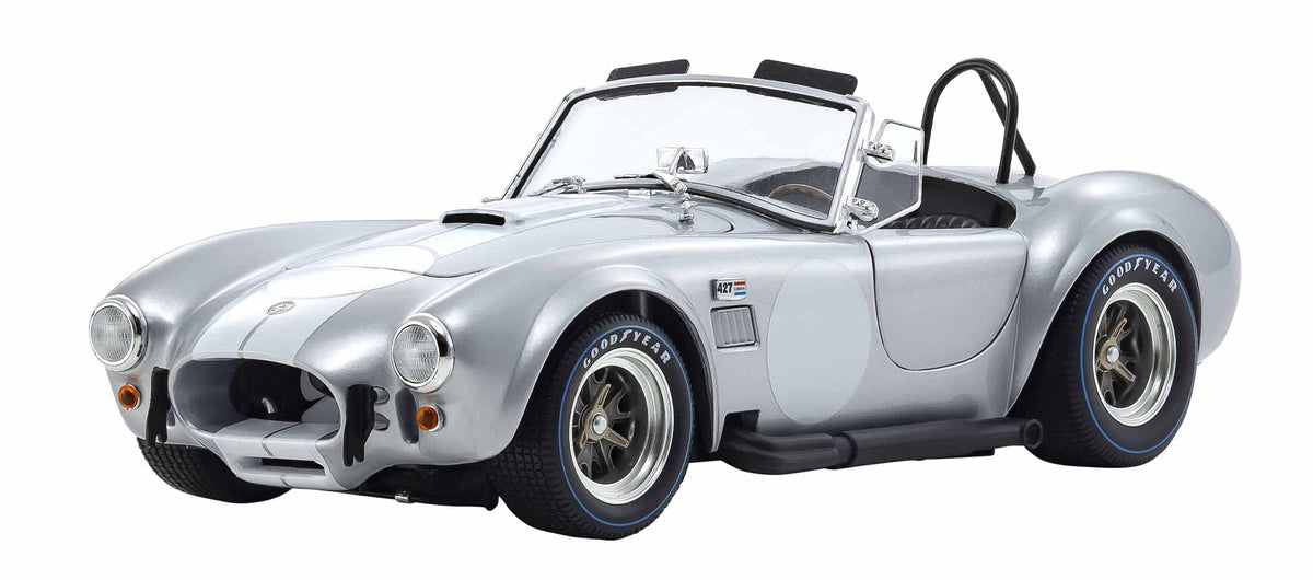 Shelby Cobra 427 S/C Silver Metallic with White Stripes 1/18 Diecast Model Car by Kyosho 08047 S