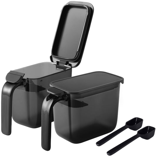 Marna R209BK Condiment Pot with Spoon (Set of 2, Black, Condiment Container with Gasket and Moisture Prevention, Salt, Sugar Container (Good Lock Container)