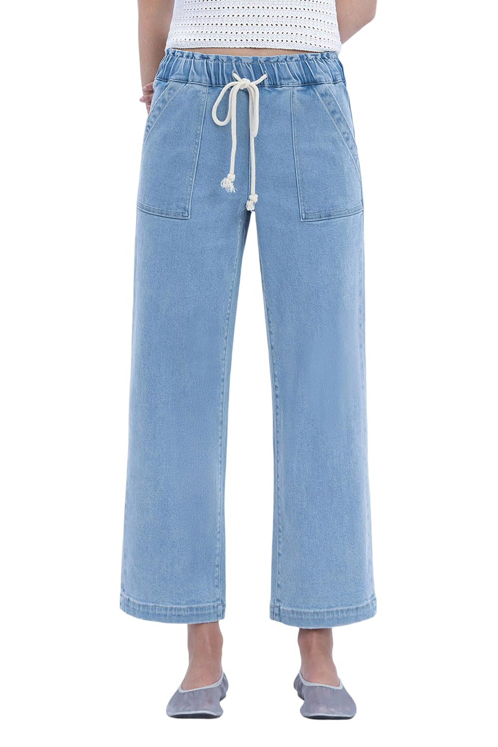 Lovervet by VERVET Women's High Rise Elastic Waistband Slim Wide Jeans (The Plan, 26)