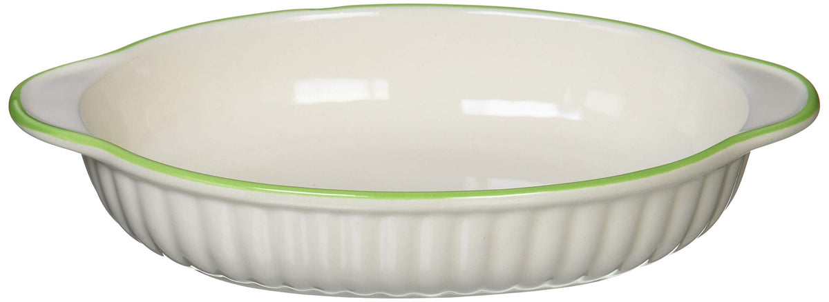 Banko Ware 12476 Oven-safe, Color Line, Oval Au Gratin Plate, Green Line, Tableware, Pottery, Microwavable, Made in Japan