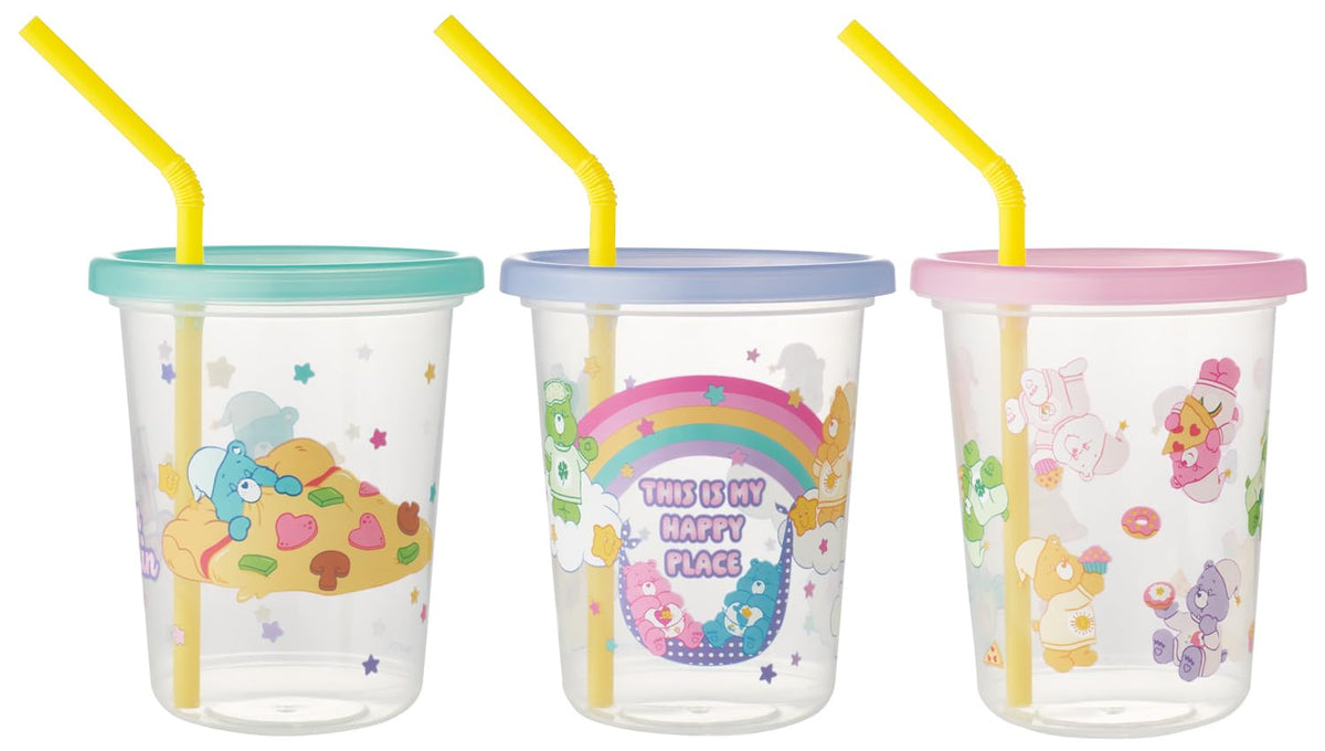 Skater SIH3ST-A Tumbler with Straw Set of 3, 11.8 fl oz (320 ml), Made in Japan Care Bears Care Bears