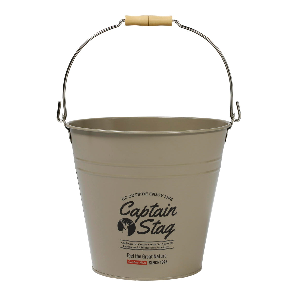 Captain Stag UM-1621 Outdoor Bucket CS Tin Bucket 3.2 gal (10 L) Wooden Handle Khaki