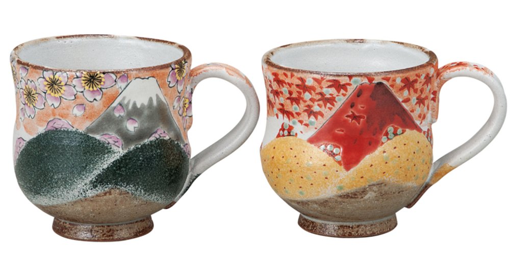 Maruyone K4-977 Kutani Ware Pair Mug, Spring Fuji, Autumn