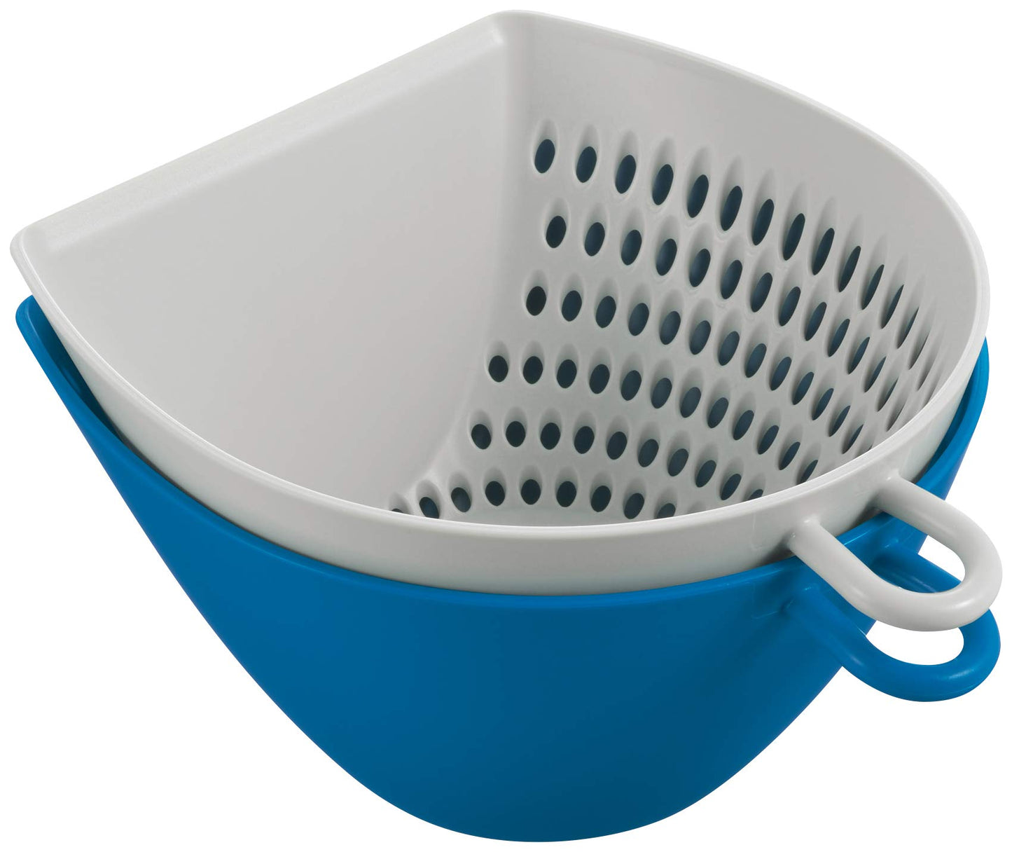 Akebono Sangyo MZ-3507 Colander Bowl Set, Blue, S, Made in Japan, Quickly Scoops and Moves Food Without Spilling, Even When Exposed to Running Water, Scale Included, Hanging Hook, Microwave Safe,