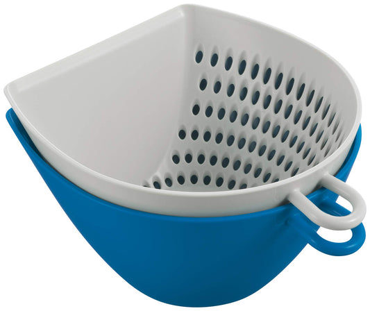 Akebono Sangyo MZ-3507 Colander Bowl Set, Blue, S, Made in Japan, Quickly Scoops and Moves Food Without Spilling, Even When Exposed to Running Water, Scale Included, Hanging Hook, Microwave Safe,