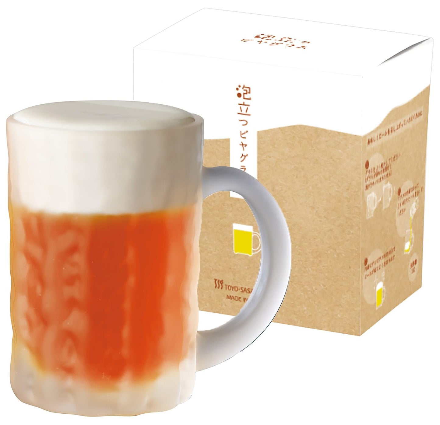 Toyo Sasaki P-26353-600-JAN-P Foaming Beer Stein, Made in Japan, Dishwasher Safe, Clear Frosted Glass, 14.2 fl oz (425 ml)