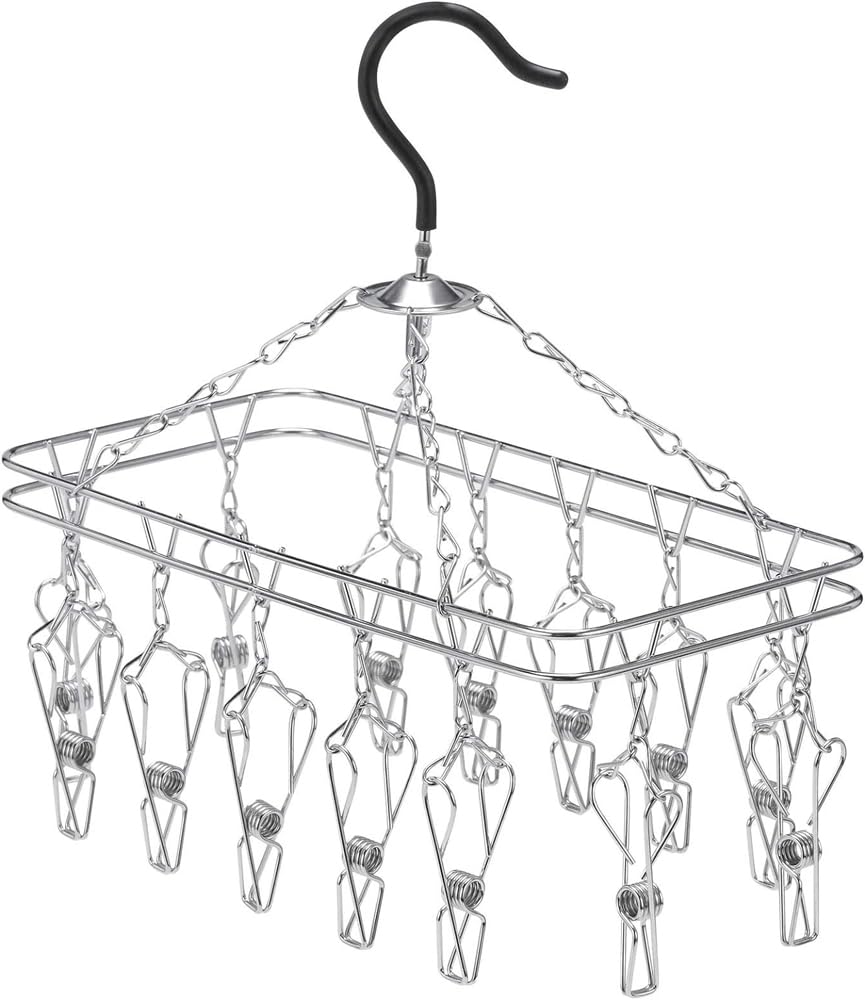 Large Wooden Workshop Laundry Hanger, 14 Pinch Hanger, Pinch Hanger, Tangle-Resistant, Stainless Steel Hanger, S 00384-5