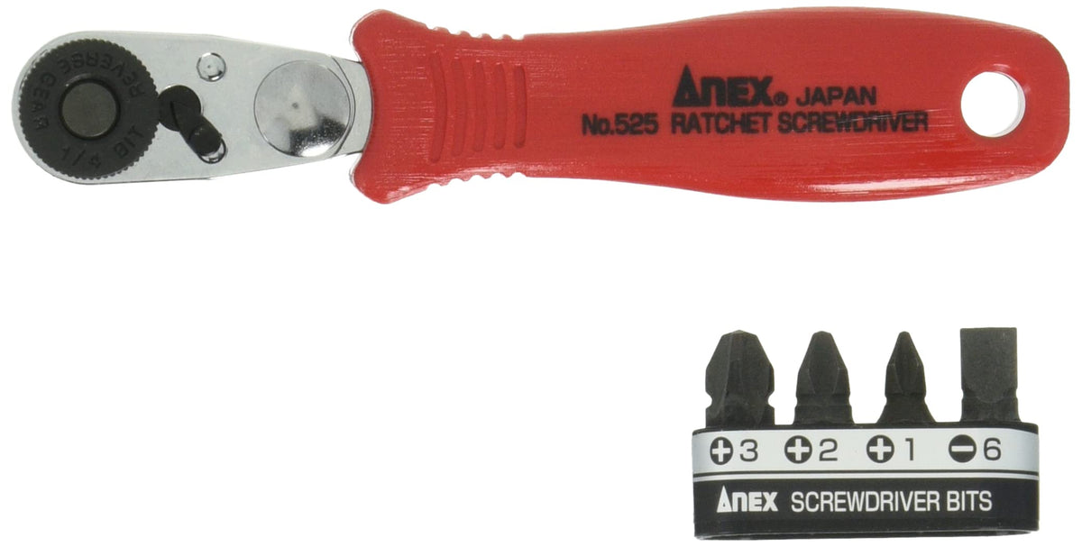 ANEX No. 525-5B Ratchet Screwdriver, Compact Bit 52, Straight Type, Set of 5 Bits