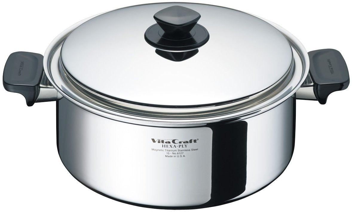 Vita Craft 6127 Two-Handled Pot, Induction Compatible, Stainless Steel, Lid Included, Hex Supply, Made in the USA, 5.5 L, Silver