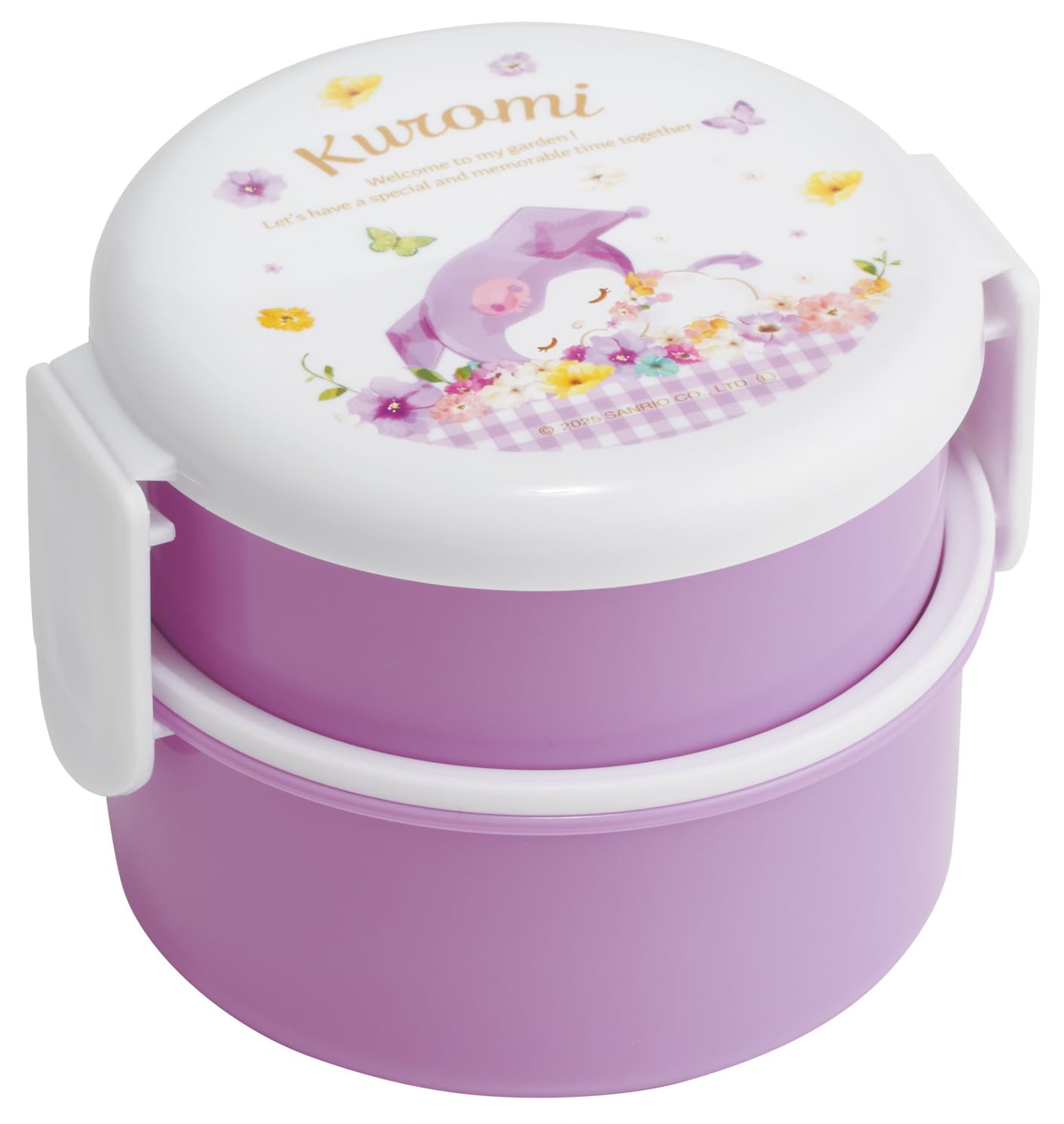 Skater ONWR1-A Round Bento Box, 16.9 fl oz (500 ml), 2 Tiers with Fork, Made in Japan, Sanrio, Chromi, Pastel Vivid Watercolor Flowers, Girls,