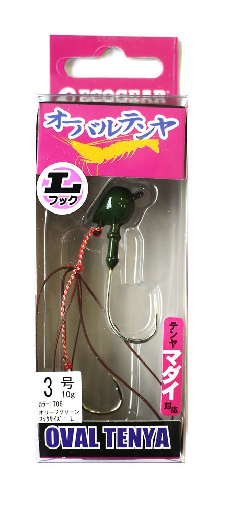 Ecogear T06 Oval Tenya L Hook, No. 3, Olive Green