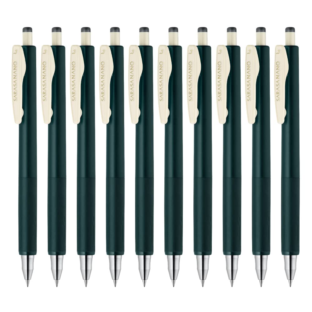 Zebra Sarasa Nano B-JJH72-VGB Gel Ballpoint Pen, 0.3mm, Green Black, 10 Pieces