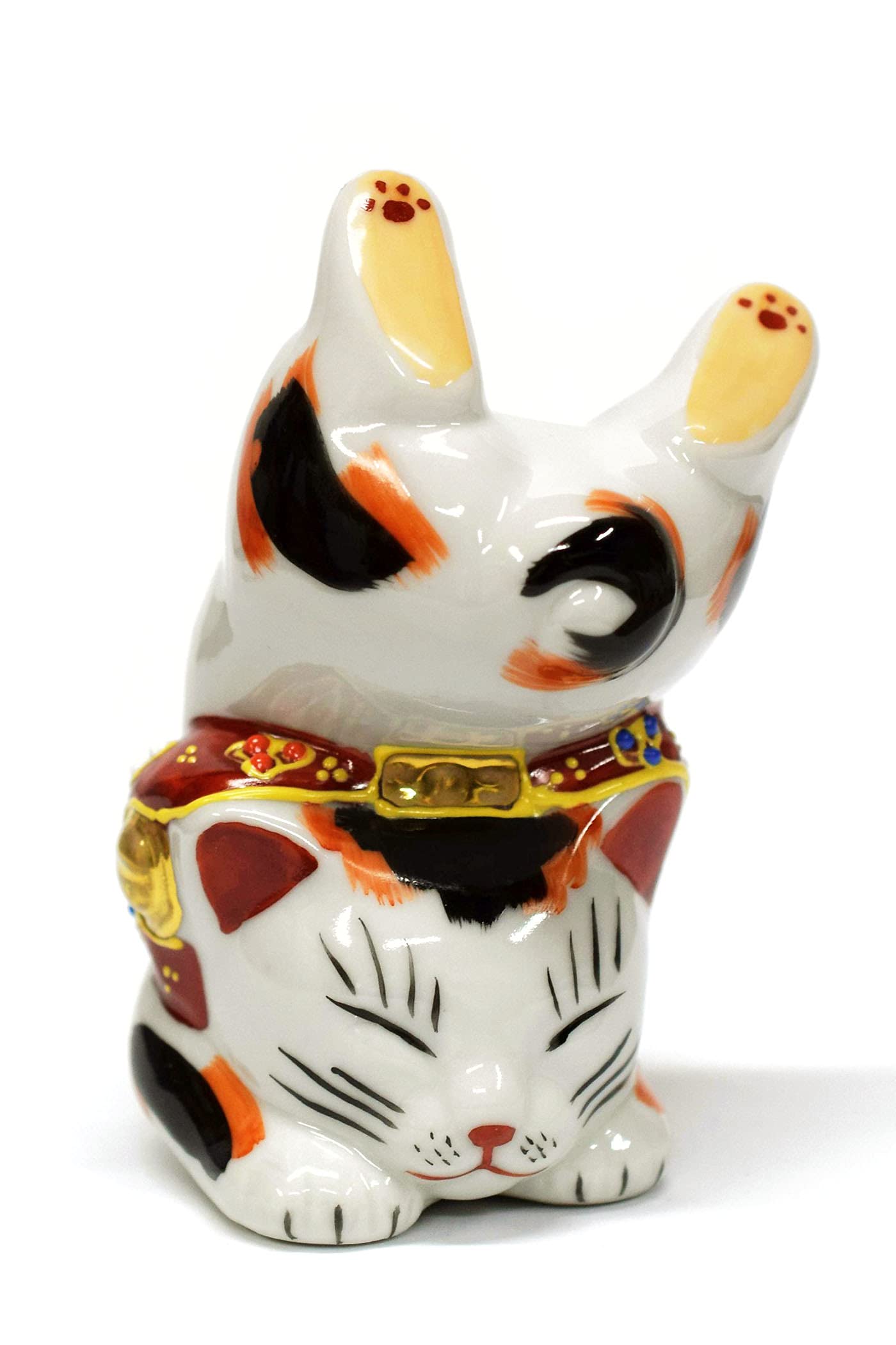 Japanese Maneki Neko Handstand Lucky Cat Kutani Ceramic