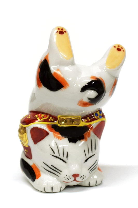 Japanese Maneki Neko Handstand Lucky Cat Kutani Ceramic