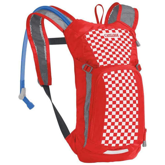 CamelBak Mini M.U.L.E. Kids Hydration Backpack for Hiking and Biking - 50oz, Racing Red Check