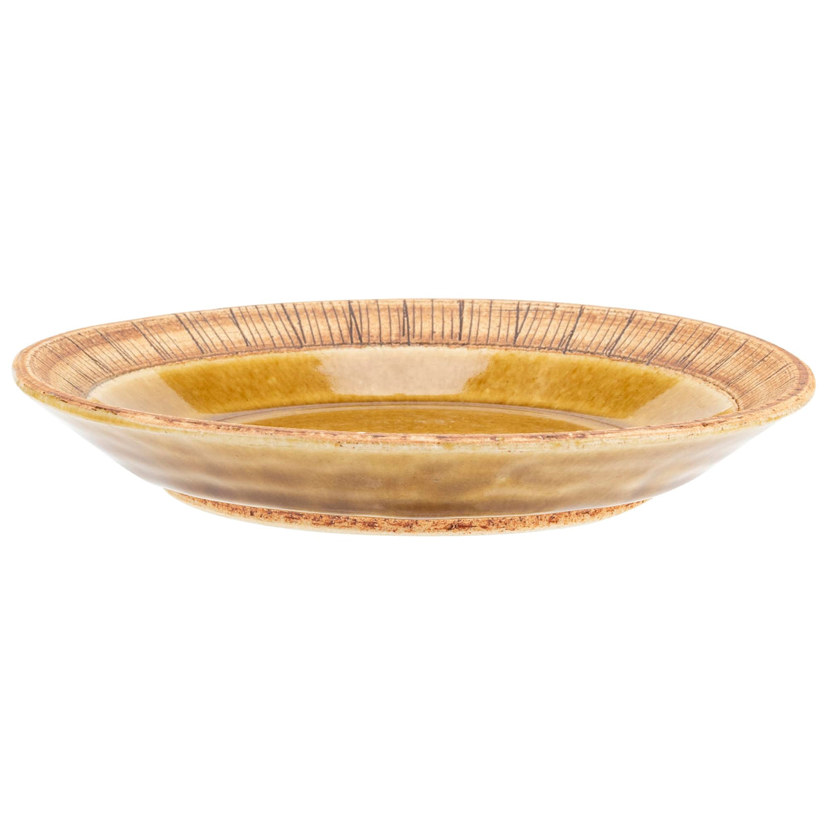 光陽陶器 Koyo-Pottery 20332 Medium Plate, Diameter 6.5 x Height 1.1 inches (16.5 x 2.8 cm), Sharpened Rim Plate, M, Mustard