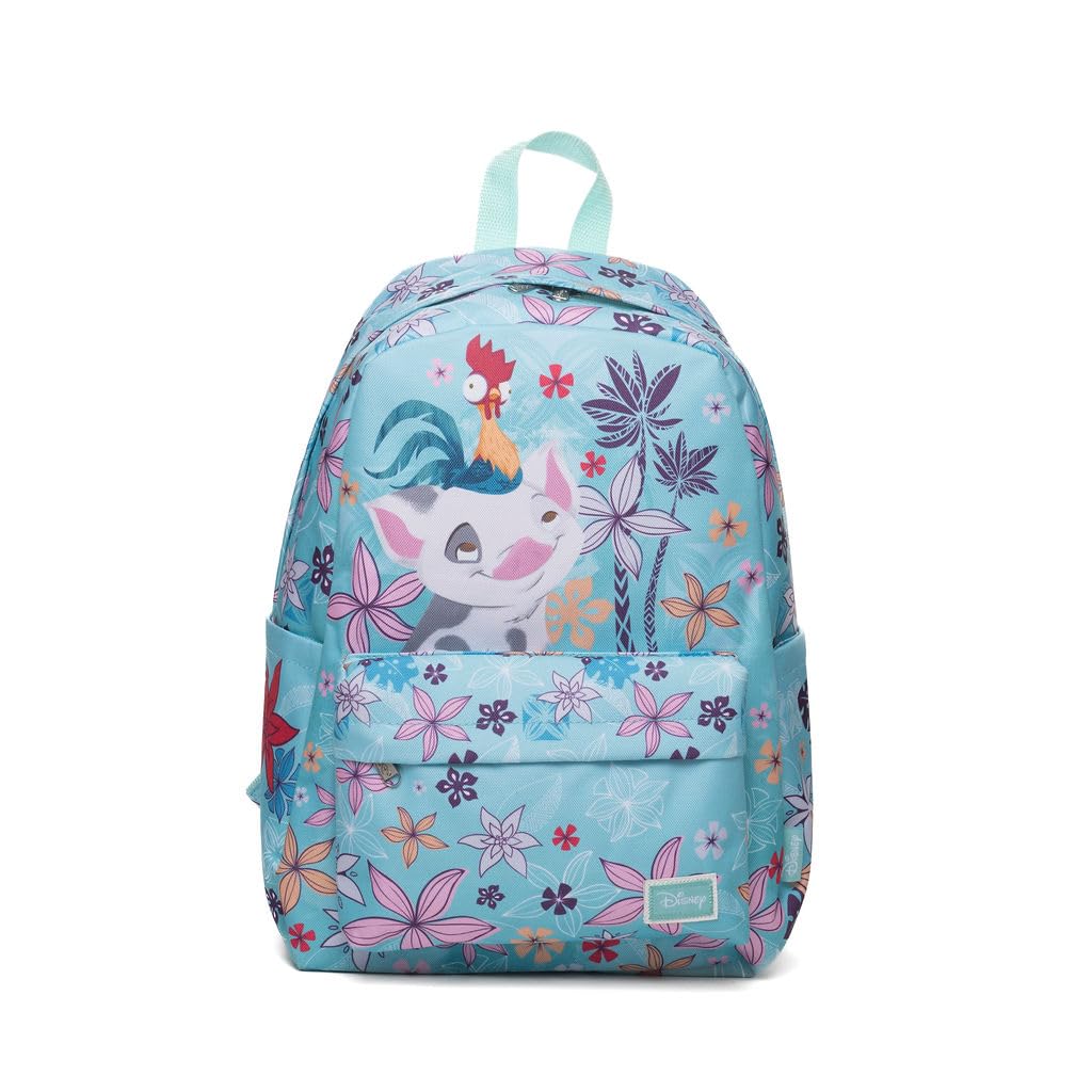 Wondapop Moana Backpack 16” Girls School Backpack with Laptop Sleeve, Front Pocket & Side Pockets, Moana, Pua & Hei Hei Bookbag for Kids