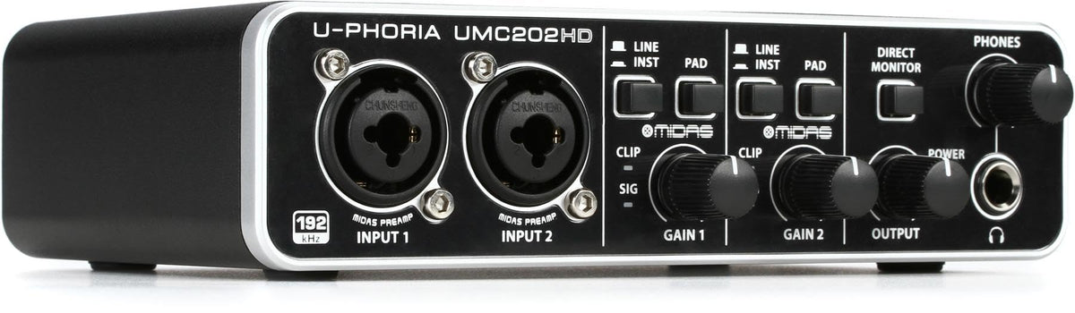 Behringer UMC202HD Audiophile 2x2, 24-Bit/192 kHz USB Audio Interface with Midas Mic Preamplifiers | For Recording Microphones and Instruments