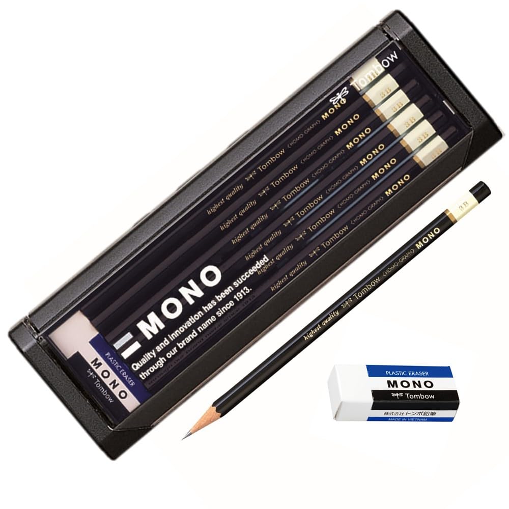 Tombow Mono-3B Premium Pencil, 3B MONO (High Standard Pencil with Ultra Fine Particles), Includes MONO Eraser, Drafting and Drawing, Dozen