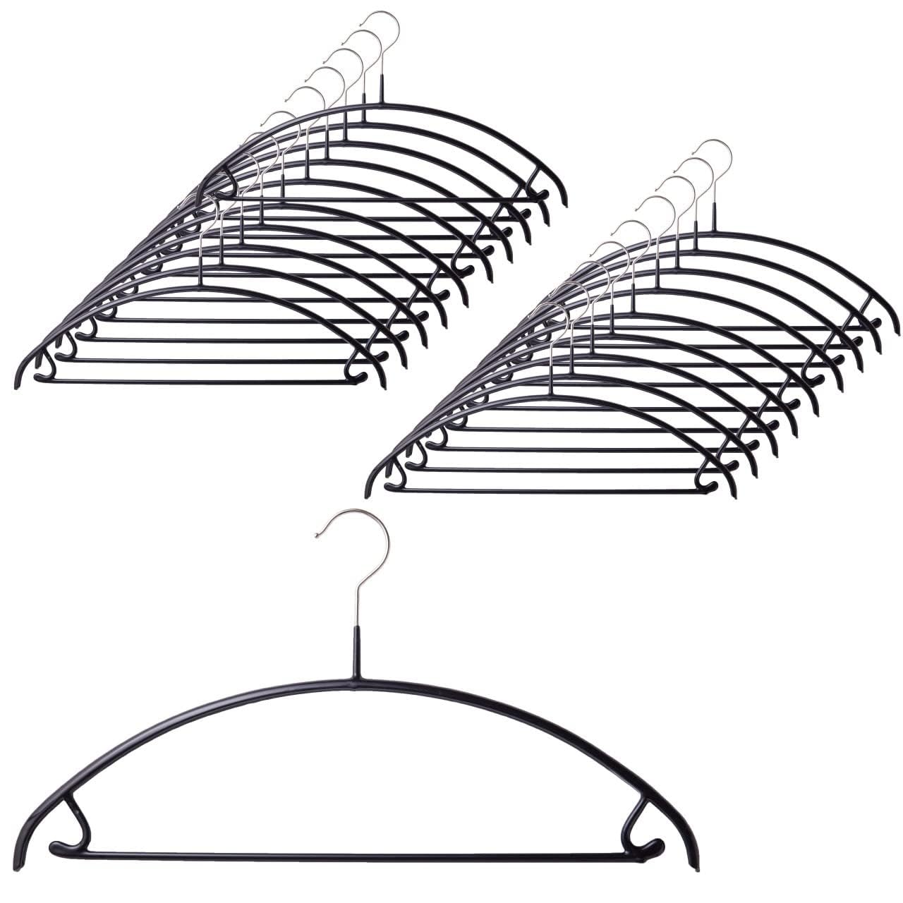 MAWA MA0361005-20 Hanger, Economic Bar 42, Set of 20, Black, Outerwear, Jacket, Space Saving, Wrinkle Resistant, Anti-Slip Coating, Heavy Clothes, Storage, Durable Metal Hanger, 16.3 x 8.7 x 0.4 inches (41.5 x 22 x 1 cm)