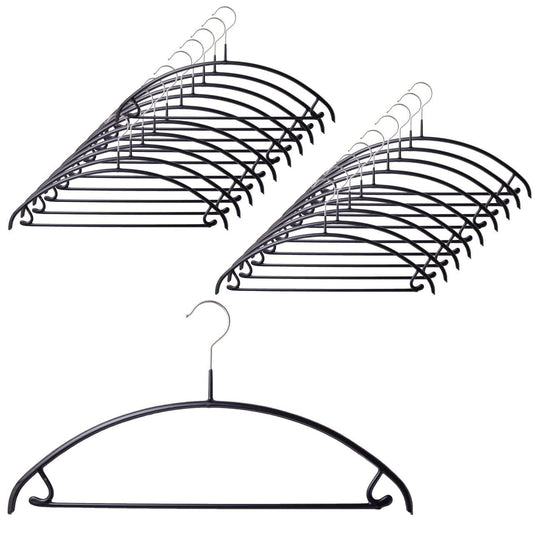 MAWA MA0361005-20 Hanger, Economic Bar 42, Set of 20, Black, Outerwear, Jacket, Space Saving, Wrinkle Resistant, Anti-Slip Coating, Heavy Clothes, Storage, Durable Metal Hanger, 16.3 x 8.7 x 0.4 inches (41.5 x 22 x 1 cm)
