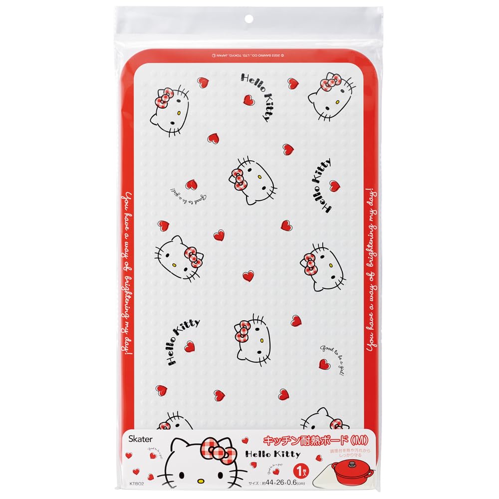 Skater KTBO2-A Kitchen Heat Resistant Board, M, Countertop Board, 17.3 x 10.2 inches (44 x 26 cm), Hello Kitty Red Heart Sanrio