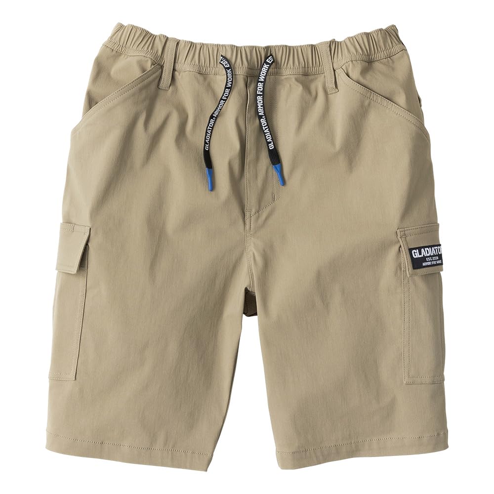 Gladiator Casual Pants, Cool Stretch, Light Short, Cargo, Ultra Stretch Material, Elastic Waist, Khaki, 2XL