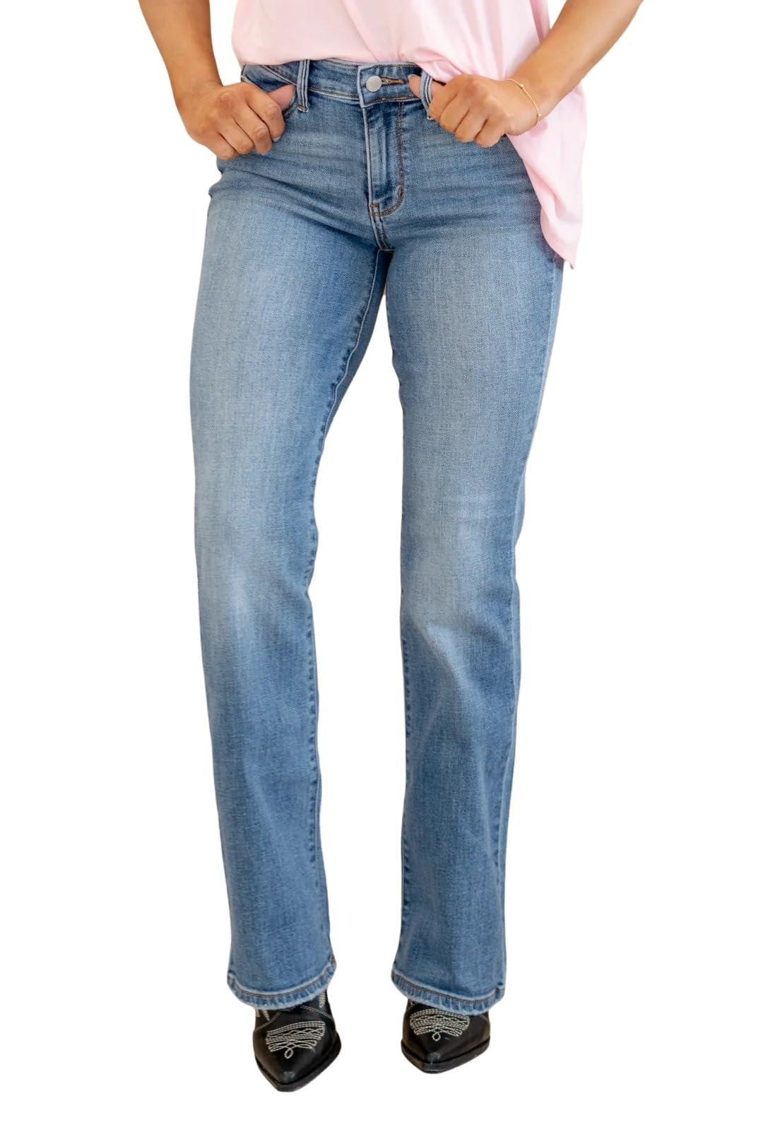 Judy Blue Women's Mid Rise Vintage Bootcut Jeans (Medium Blue, 16W)