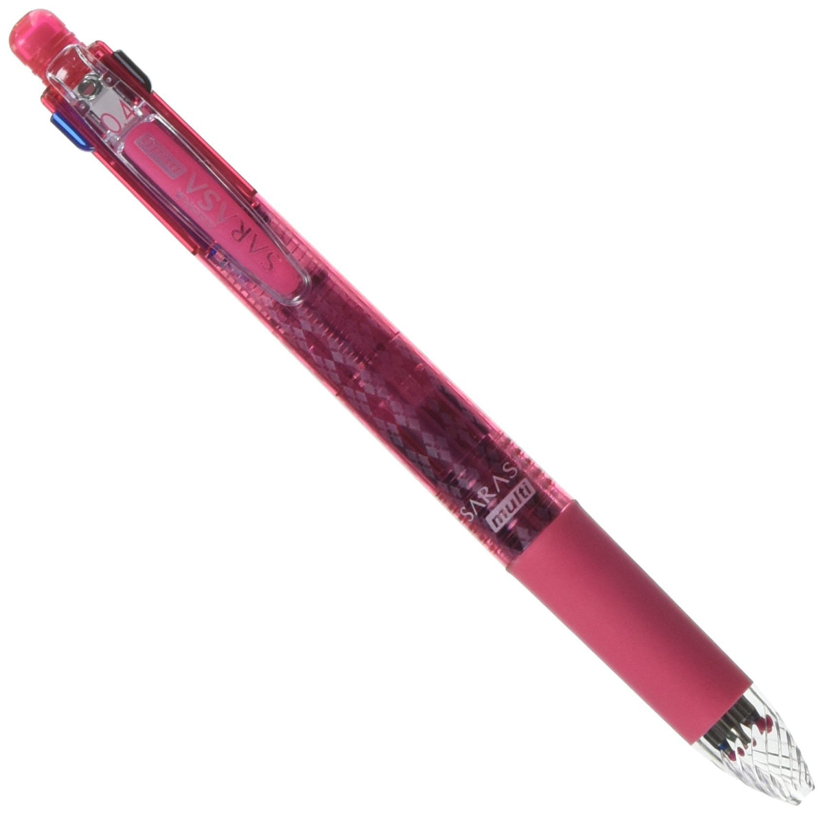 Zebra Multi Function Sarasa 0.4mm Black/Red/Blue/Green Ink Ball Point Pen, 0.5mm Mechanical Pencil, Pink Body (J4SAS11-P)