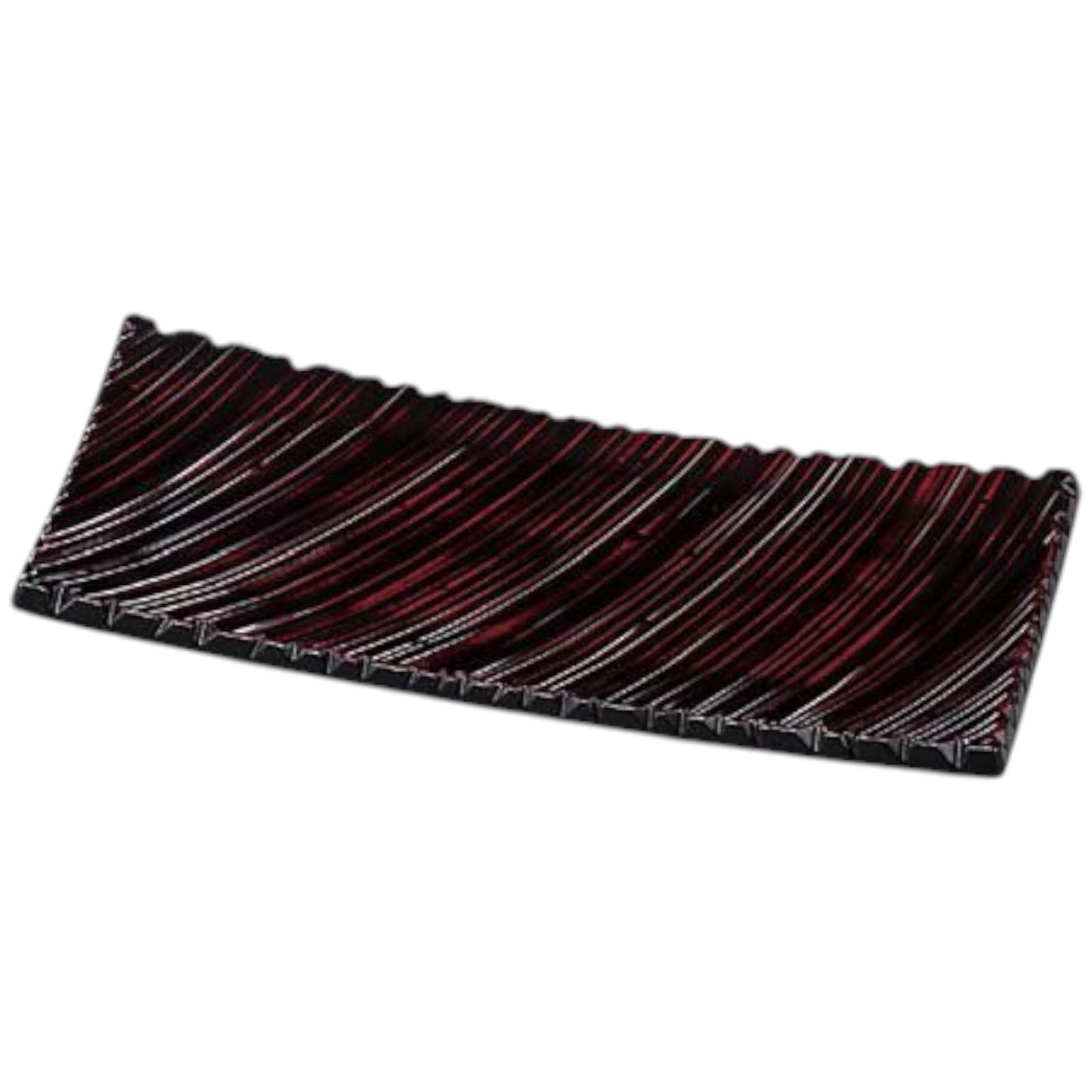 J-kitchens Sushi Plate, Rectangular Plate, 12.2 inches (31 cm) Shigi Wave Carving Plate, Akebono Lacquer, Break-resistant Plate, Made in Japan