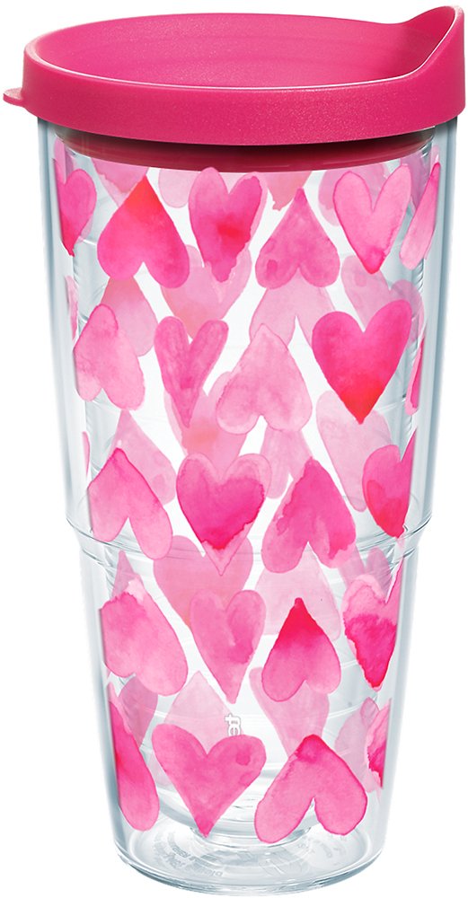 Tervis Valentine's Day Pink Hearts All Over Made in USA Double Walled Insulated Tumbler Travel Cup Keeps Drinks Cold & Hot, 24oz, Clear