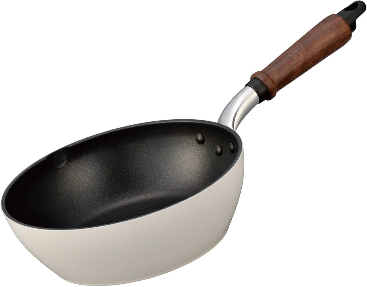 Hokuriku Aluminum Deep Frying Pan, 8.7 inches (22 cm), Induction Compatible, Lightweight, Plain, Teflon Treatment, Made in Japan
