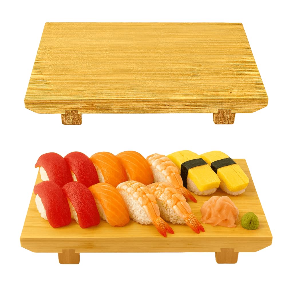 JapanBargain 4091, Sushi Serving Plate Japanese Bamboo Serving Board Geta Shaped Platter Plant Stand Vase Stand, 11.5x6.75, 2 Pack