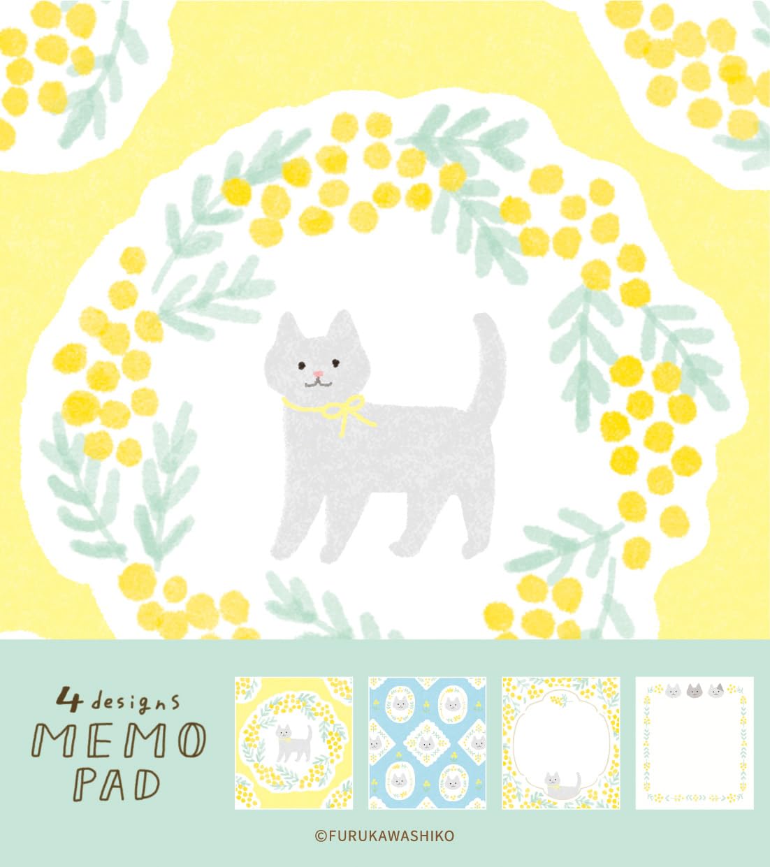 Furukawa Paperwork LM389 Memo Pad, Mimosa and Cat