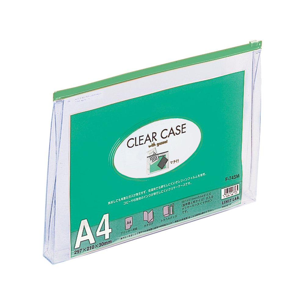 Lihit Lab F74SM Midori Clear Case with Gusset, A4S, Green
