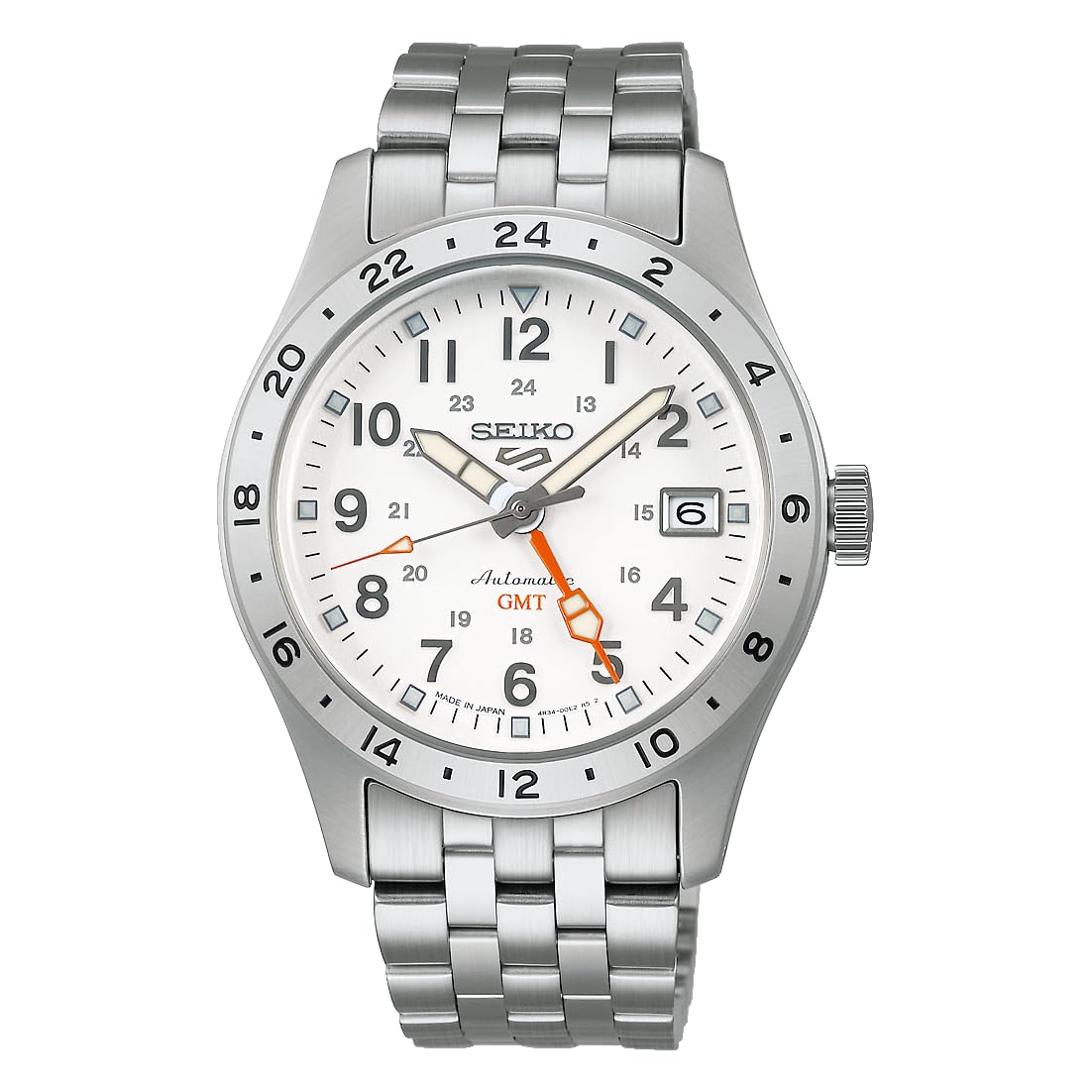 Seiko 5 Sports Field GMT "Sports Style" Mechanical Automatic Winding (Hand Winding Included) Men's, Case: Silver / Dial: White, Bracelet Type